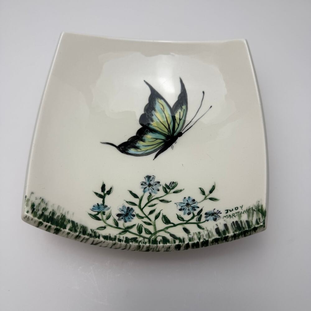 VTG 1975 Judy Martinelli Studio Pottery Butterfly Bowl Dish 7x7 Cottage Fairy